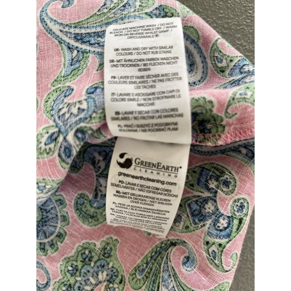 Boden Ada Linen Top Rose Damask Sz8 Pink Green Paisley Smocked Puff Sleeve Boho